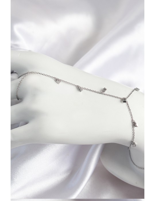 Pirinç Zirkon Taşlı Sallantılı Model Gümüş Renk Kadın Şahmeran - TJ-SN700