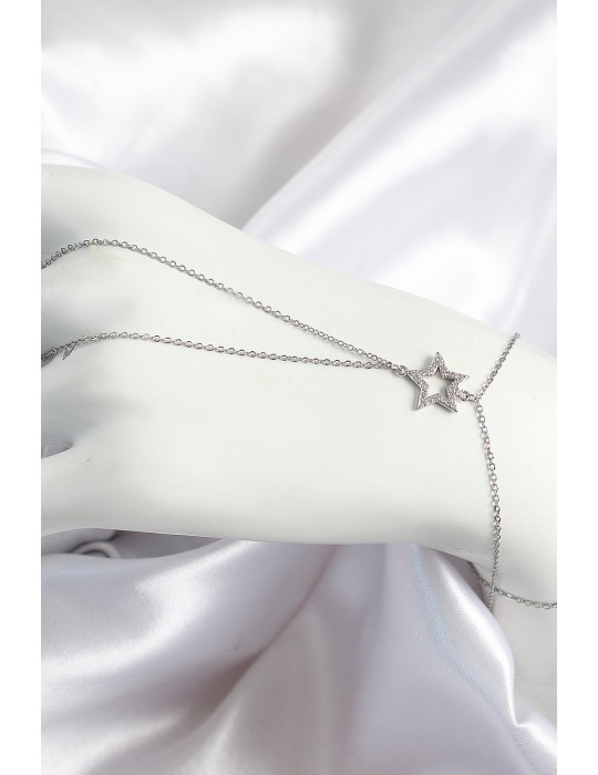 Pirinç Zirkon Taşlı Yıldız Model Gümüş Renk Kadın Şahmeran - TJ-SN702