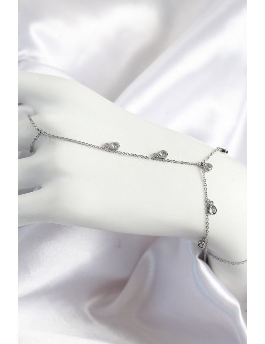 Pirinç Zirkon Taşlı Sallantılı Damla Model Gümüş Renk Kadın Şahmeran - TJ-SN704