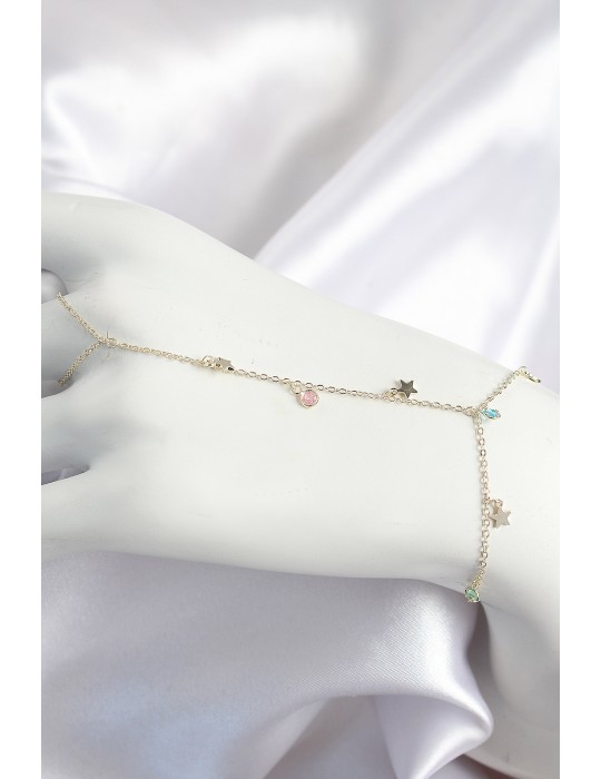 Pirinç Renkli Zirkon Taşlı Sallantılı Yıldızlı Model Gold Renk Kadın Şahmeran - TJ-SN707