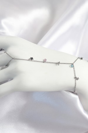 Pirinç Renkli Zirkon Taşlı Sallantılı Yıldızlı Model Gümüş Renk Kadın Şahmeran - TJ-SN708 Pirinç Renkli Zirkon Taşlı Sallantılı Yıldızlı Model Gümüş Renk Kadın Şahmeran - TJ-SN708