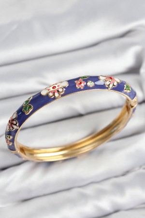 Mineli Pirinç Mor Çiçek Motifli Gold Kadın Kelepçe - TJ-BB7620