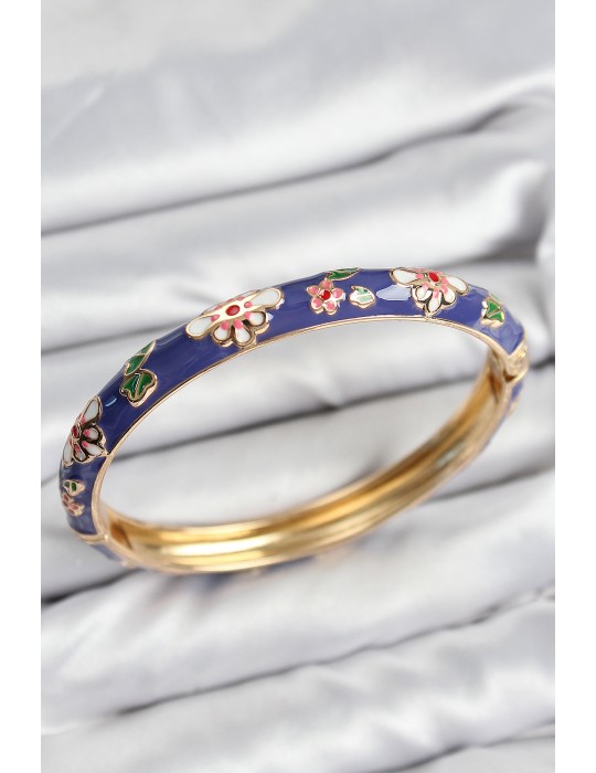 Mineli Pirinç Mor Çiçek Motifli Gold Kadın Kelepçe - TJ-BB7620