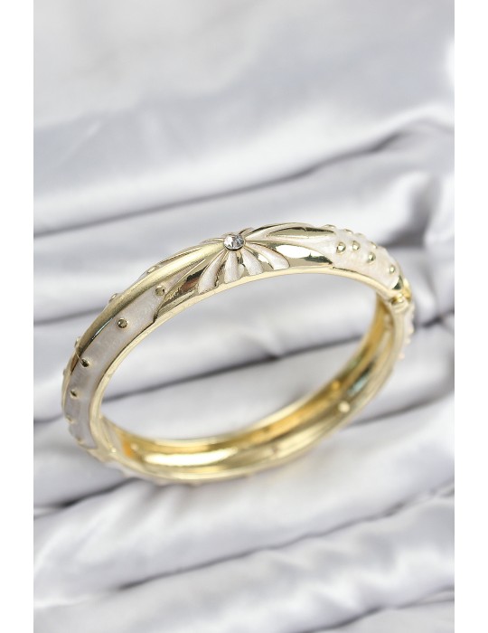 Mineli Pirinç Zirkon Taşlı Bej Desen Motifli Gold Kadın Kelepçe - TJ-BB7622