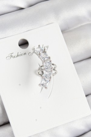 Pirinç Zirkon Taşlı Model Gümüş Renk Sağ Kıkırdak Küpe - TJ-BKP10999