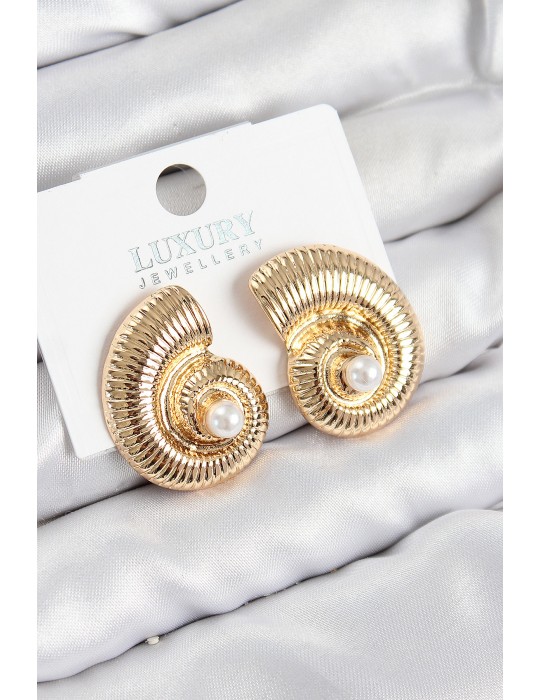 Pirinç İnci Detaylı Girdap Model Gold Renk Kadın Küpe - TJ-BKP11032