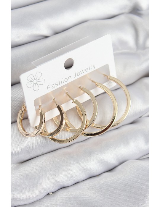 Pirinç Halka Model Gold Renk Kadın Set Küpe - TJ-BKP11039