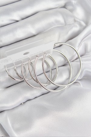 Pirinç Halka Model Gümüş Renk Kadın Set Küpe - TJ-BKP11040 Pirinç Halka Model Gümüş Renk Kadın Set Küpe - TJ-BKP11040