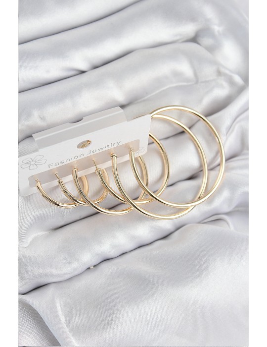 Pirinç Halka Model Gold Renk Kadın Set Küpe - TJ-BKP11041