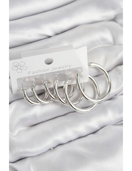 Pirinç Halka Model Gümüş Renk Kadın Set Küpe - TJ-BKP11042