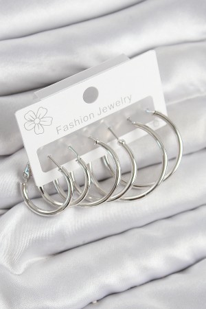 Pirinç Halka Model Gümüş Renk Kadın Set Küpe - TJ-BKP11044 Pirinç Halka Model Gümüş Renk Kadın Set Küpe - TJ-BKP11044