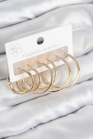 Pirinç Halka Model Gold Renk Kadın Set Küpe - TJ-BKP11045 Pirinç Halka Model Gold Renk Kadın Set Küpe - TJ-BKP11045