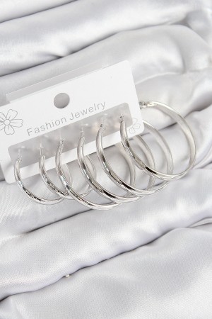 Pirinç Halka Model Gümüş Renk Kadın Set Küpe - TJ-BKP11046 Pirinç Halka Model Gümüş Renk Kadın Set Küpe - TJ-BKP11046