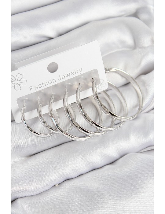 Pirinç Halka Model Gümüş Renk Kadın Set Küpe - TJ-BKP11046