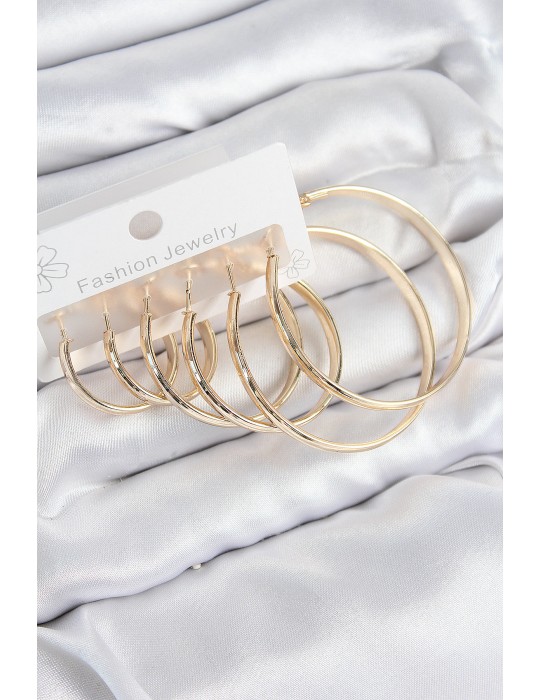 Pirinç Halka Model Gold Renk Kadın Set Küpe - TJ-BKP11047