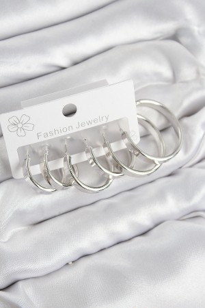 Pirinç Halka Model Gümüş Renk Kadın Set Küpe - TJ-BKP11048 Pirinç Halka Model Gümüş Renk Kadın Set Küpe - TJ-BKP11048