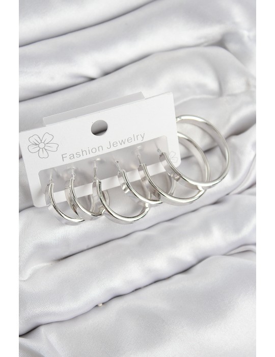 Pirinç Halka Model Gümüş Renk Kadın Set Küpe - TJ-BKP11048