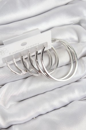 Pirinç Halka Model Gümüş Renk Kadın Set Küpe - TJ-BKP11050 Pirinç Halka Model Gümüş Renk Kadın Set Küpe - TJ-BKP11050