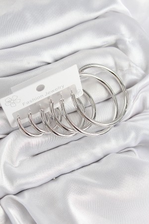 Pirinç Halka Model Gümüş Renk Kadın Set Küpe - TJ-BKP11052 Pirinç Halka Model Gümüş Renk Kadın Set Küpe - TJ-BKP11052