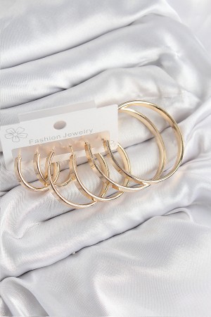 Pirinç Halka Model Gold Renk Kadın Set Küpe - TJ-BKP11055 Pirinç Halka Model Gold Renk Kadın Set Küpe - TJ-BKP11055