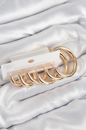 Pirinç Halka Model Gold Renk Kadın Set Küpe - TJ-BKP11057 Pirinç Halka Model Gold Renk Kadın Set Küpe - TJ-BKP11057