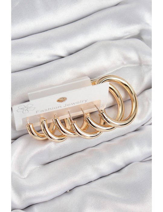 Pirinç Halka Model Gold Renk Kadın Set Küpe - TJ-BKP11057