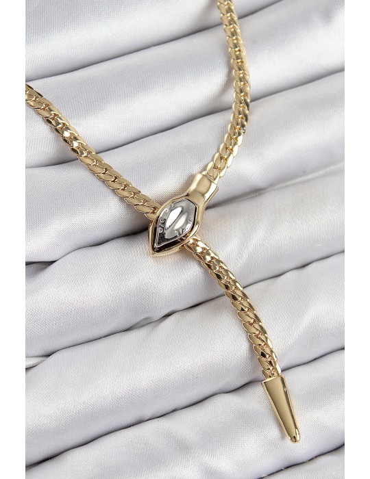 Pirinç Asansörlü Yılan Model Gold Renk Kadın Kolye - TJ-BKO10433