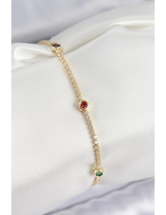 Pirinç Zirkon Taşlı Asorti Model Gold Renk Kadın Bilekilk - TJ-BB7664