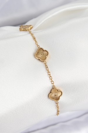 316L Çelik Gold Renk Yonca Kadın Bileklik - TJ-BB7675