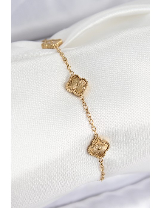 316L Çelik Gold Renk Yonca Kadın Bileklik - TJ-BB7675