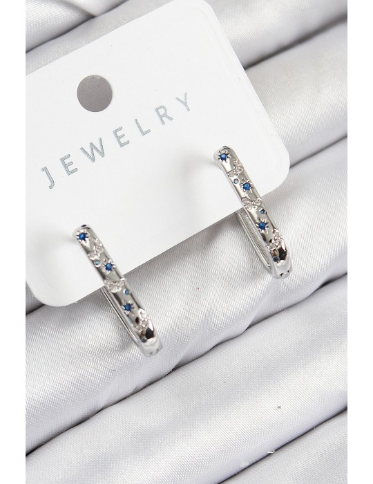 Pirinç Zirkon Taşlı Çiçek Desenli Model Gümüş Renk Kadın Küpe - TJ-BKP11061