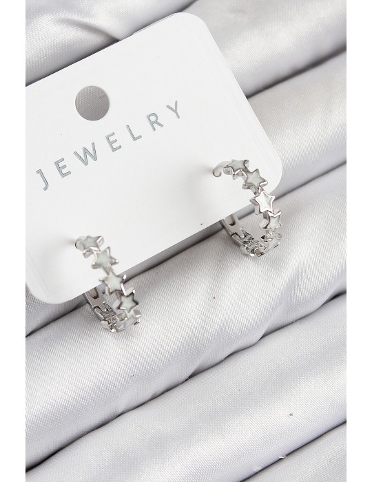 Pirinç Zirkon Taşlı Yıldız Model Gümüş Renk Kadın Küpe - TJ-BKP11065