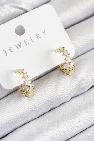 Pirinç Zirkon Taşlı Yıldız Model Gold Renk Kadın Küpe - TJ-BKP11066