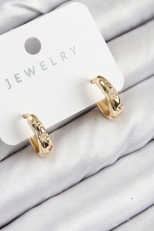 Pirinç Zirkon Taşlı Halka Model Gold Renk Kadın Küpe - TJ-BKP11075 Pirinç Zirkon Taşlı Halka Model Gold Renk Kadın Küpe - TJ-BKP11075