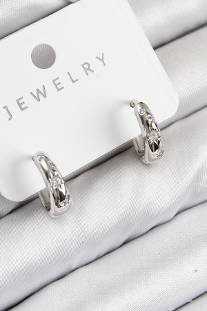 Pirinç Zirkon Taşlı Halka Model Gümüş Renk Kadın Küpe - TJ-BKP11076