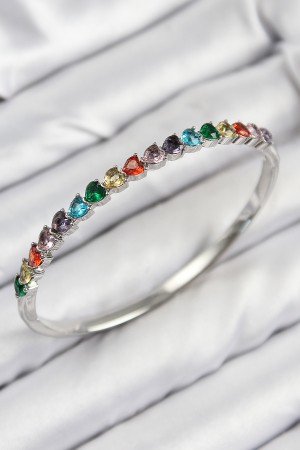 Pirinç Renkli Zirkon Taşlı Kalp Model Gümüş Renk Kadın Kelepçe - TJ-BB7679 Pirinç Renkli Zirkon Taşlı Kalp Model Gümüş Renk Kadın Kelepçe - TJ-BB7679