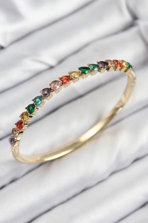 Pirinç Renkli Zirkon Taşlı Kalp Model Gold Renk Kadın Kelepçe - TJ-BB7682 Pirinç Renkli Zirkon Taşlı Kalp Model Gold Renk Kadın Kelepçe - TJ-BB7682