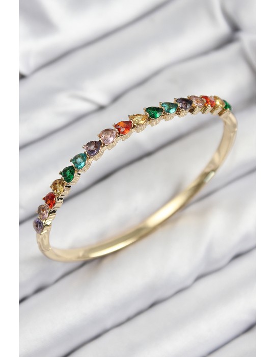Pirinç Renkli Zirkon Taşlı Kalp Model Gold Renk Kadın Kelepçe - TJ-BB7682