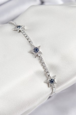 Pirinç Zirkon Taşlı Yıldız Model Gümüş Renk Kadın Bileklik - TJ-BB7700 Pirinç Zirkon Taşlı Yıldız Model Gümüş Renk Kadın Bileklik - TJ-BB7700