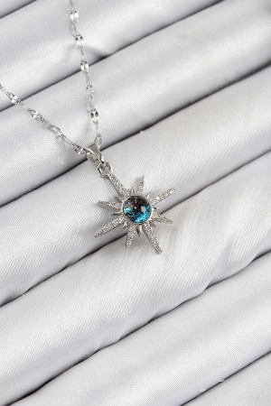 316L Çelik Zirkon Taşlı Kutup Yıldızı Model Gümüş Renk Kadın Kolye - TJ-BKO10443