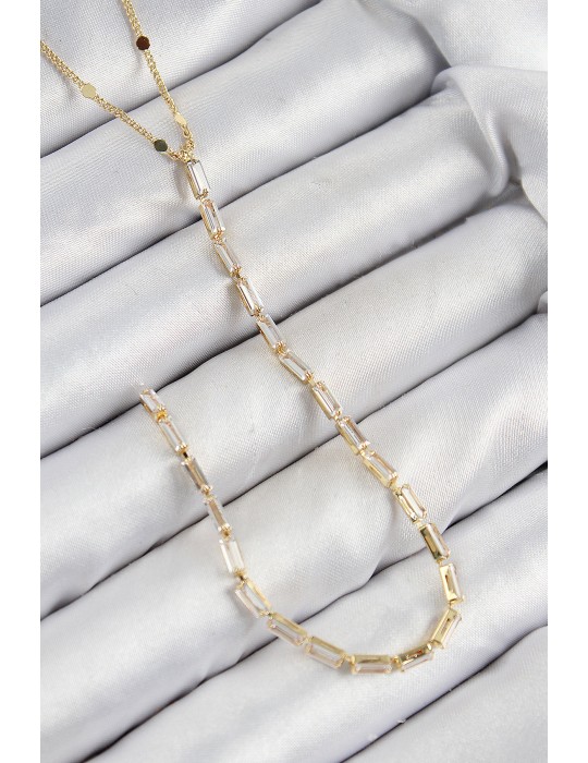 Pirinç Zirkon Taşlı Model Gold Renk Y Kolye - TJ-BKO10450