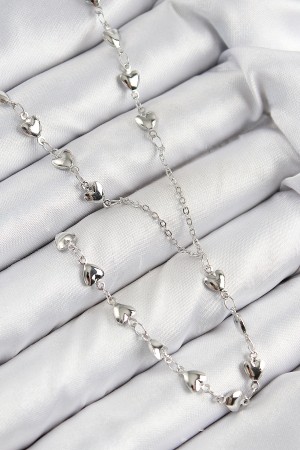 Pirinç Zirkon Taşlı Kalp Model Gümüş Renk Y Kolye - TJ-BKO10456