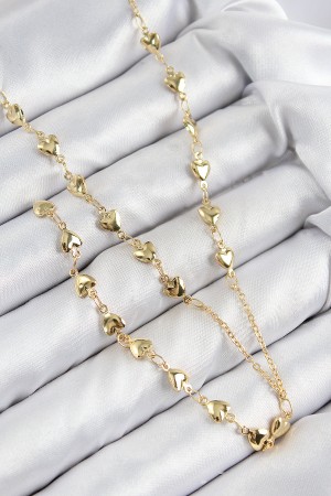 Pirinç Zirkon Taşlı Kalp Model Gold Renk Y Kolye - TJ-BKO10457