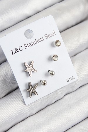 316L Çelik Zirkon Taşlı Deniz Yıldızı Model Gümüş Renk Kadın Set Küpe - TJ-BKP11119 316L Çelik Zirkon Taşlı Deniz Yıldızı Model Gümüş Renk Kadın Set Küpe - TJ-BKP11119