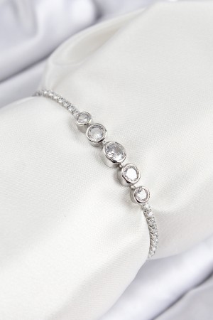 Pirinç Zirkon Taşlı Sıralı Daire Model Gümüş Renk Asansörlü Kadın Bileklik - TJ-BB7718 Pirinç Zirkon Taşlı Sıralı Daire Model Gümüş Renk Asansörlü Kadın Bileklik - TJ-BB7718