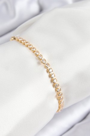 Pirinç Zirkon Taşlı Sıralı Model Gold Renk Asansörlü Kadın Bileklik - TJ-BB7727 Pirinç Zirkon Taşlı Sıralı Model Gold Renk Asansörlü Kadın Bileklik - TJ-BB7727