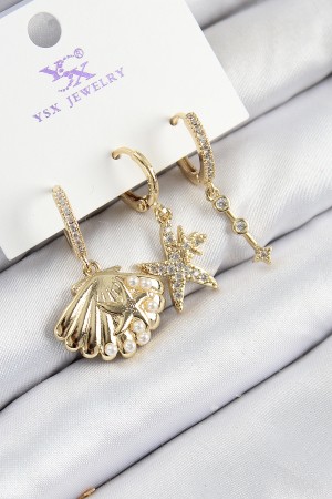 Pirinç Zirkon Taşlı 3'lü İstiridye Ve Yıldız Model Gold Renk Kadın Küpe - TJ-BKP11144 Pirinç Zirkon Taşlı 3'lü İstiridye Ve Yıldız Model Gold Renk Kadın Küpe - TJ-BKP11144