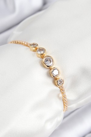 Pirinç Zirkon Taşlı Sıralı Daire Model Gold Renk Asansörlü Kadın Bileklik - TJ-BB7719 Pirinç Zirkon Taşlı Sıralı Daire Model Gold Renk Asansörlü Kadın Bileklik - TJ-BB7719