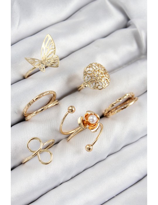 Pirinç Gül Model Gümüş Renk Kadın Yüzük Kombin Set - TJ-BYK3811