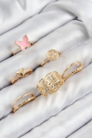 Pirinç Ve Kalp Model Gold Renk Kadın Yüzük Kombin Set - TJ-BYK3817